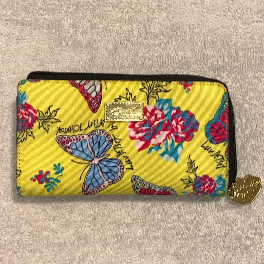 Betsey Johnson Yellow Floral Butterfly Zip Wallet